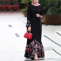 KLV Dubai Abaya Muslim Women Kaftan Arabic Vestidos 2019 Long Sleeve Floral Print Maxi Hijab Dress Elbise Robe Turkish Clothing