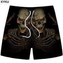 KYKU Skull Shorts Men Flame Casual Shorts Beach Mechanical Joggers Gray Cargo 3d Printed Mens Short Pants 2018 Summer Fashion