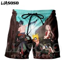 LIASOSO 3D Print Japan Anime Naruto Obito Uchiha Sasuke Men's Shorts Beach Casual Shorts Boardshorts Breechcloth TrousersX1119