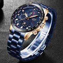 LIGE Fashion Business Blue Mens Watches Top Brand Luxury Clock Male Military All Steel Waterproof Quartz Watch Relogio Masculino