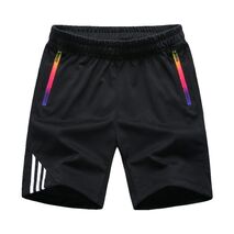 Mens Shorts Summer Sportswear Men Zipper Pocket Casual Comfort Striped Swearpants Breathable Quick-dry Trousers Big Size Fitness