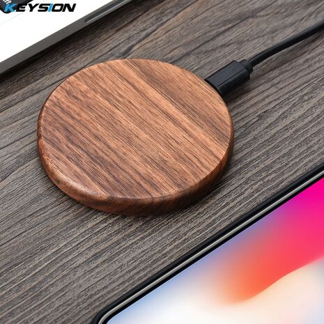 KEYSION 10W Wooden Qi Wireless Charger for iPhone 11 Pro XR XS Max Xiaomi mi9 fast Wireless Charging Stand for Samsung S10 S9 S8