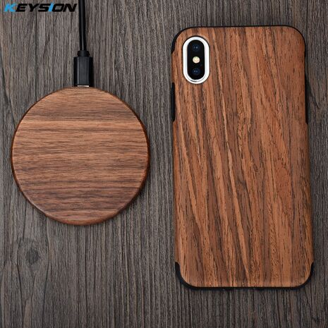 KEYSION 10W Wooden Qi Wireless Charger for iPhone 11 Pro XR XS Max Xiaomi mi9 fast Wireless Charging Stand for Samsung S10 S9 S8