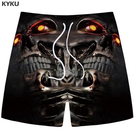 KYKU Skull Shorts Men Flame Casual Shorts Beach Mechanical Joggers Gray Cargo 3d Printed Mens Short Pants 2018 Summer Fashion