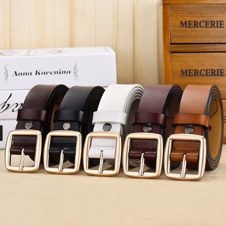 Female Genuine Leather Deduction Side Gold Pin Buckle Belts Women Jeans Wild Belts Fashion Students Simple New White Waist Strap